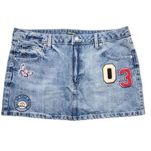 Wild Fable Women's Size 16 Light Wash Denim Jean Mini Skirt with Patches